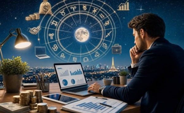 Professional reviewing career plans with an astrology chart